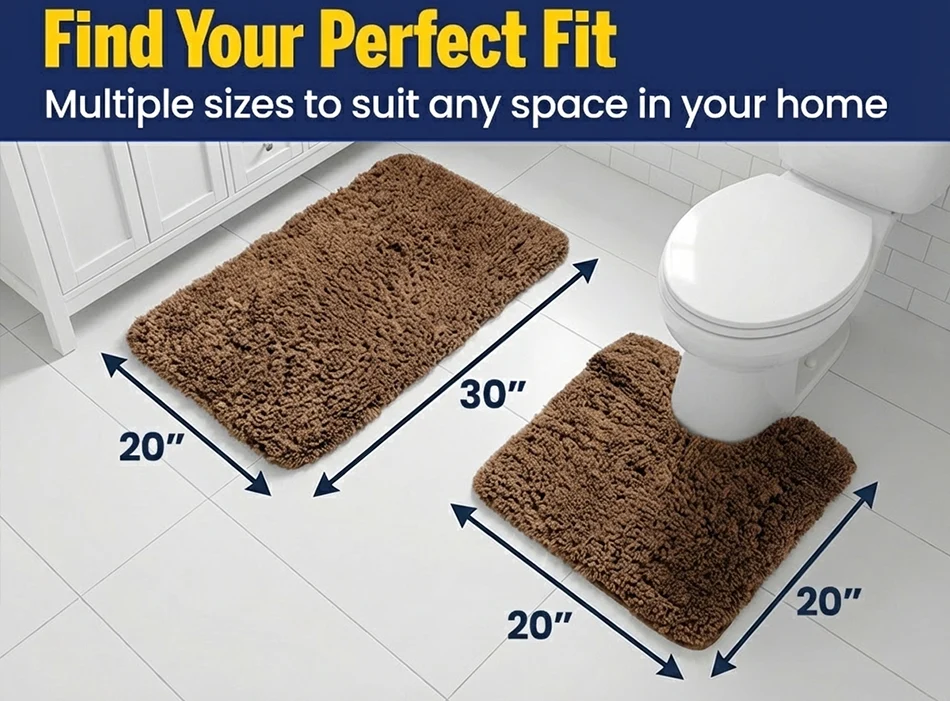 Muddy Mat® Juego de 2 alfombras de baño mullidas, alfombras de microfibra suaves y absorbentes, antideslizantes, de secado rápido y lavables a máquina para suelo, bañera, ducha e inodoro, 20"x30" + 20"x20" en forma de U
