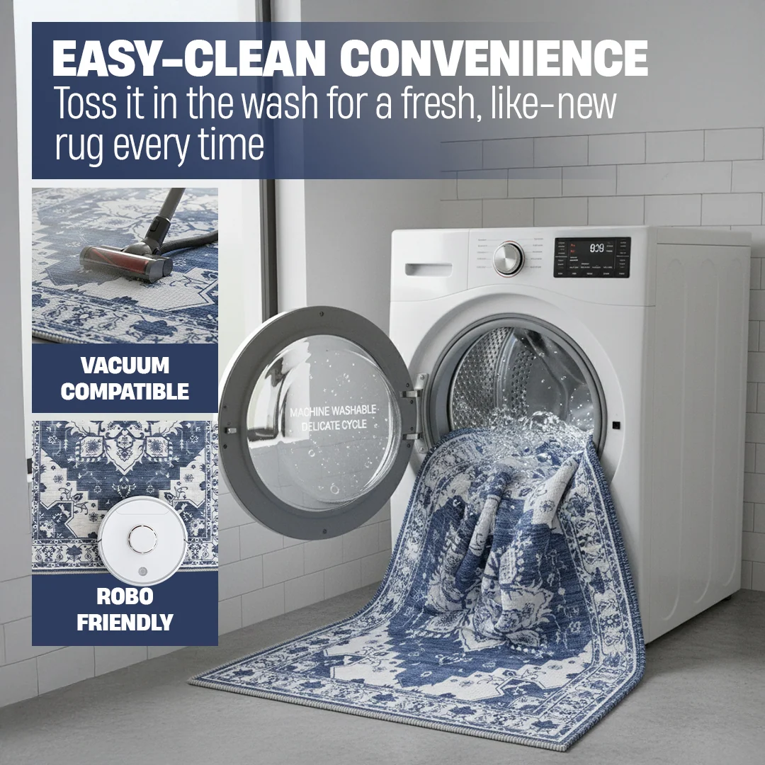 Alfombra lavable Navybell de Muddy Carpet para dormitorio y comedor