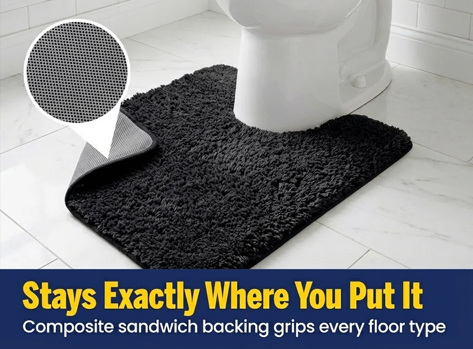 Muddy Mat® Juego de 2 alfombras de baño mullidas, alfombras de microfibra suaves y absorbentes, antideslizantes, de secado rápido y lavables a máquina para suelo, bañera, ducha e inodoro, 20"x30" + 20"x20" en forma de U