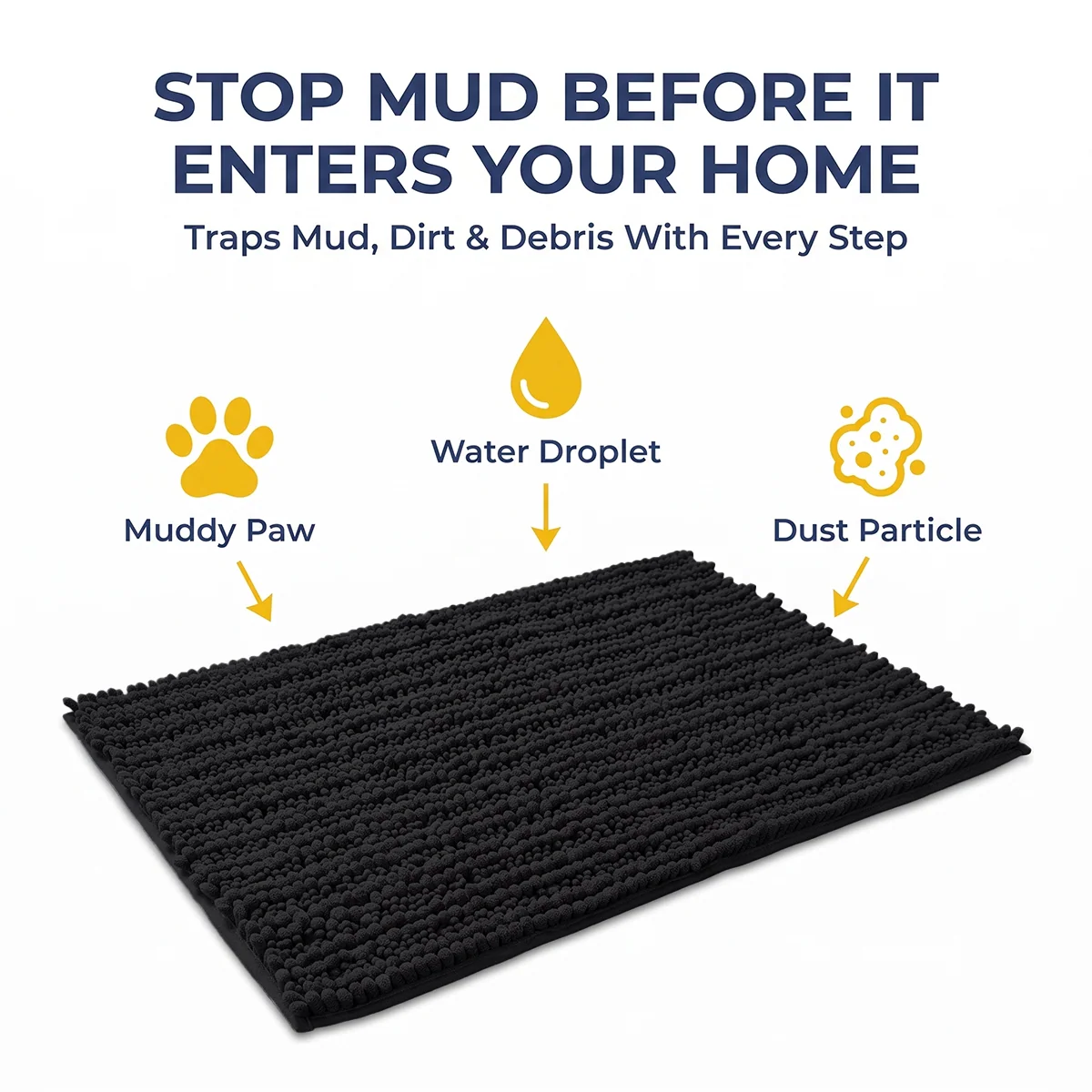 Muddy Mat® DuoMax Hundedørmatte for sølete poter – Absorberende matte med to teksturer chenille inngangsmatte Muddy Carpet®, mikrofiber hurtigtørkende, sklisikker maskinvaskbar innendørsmatte