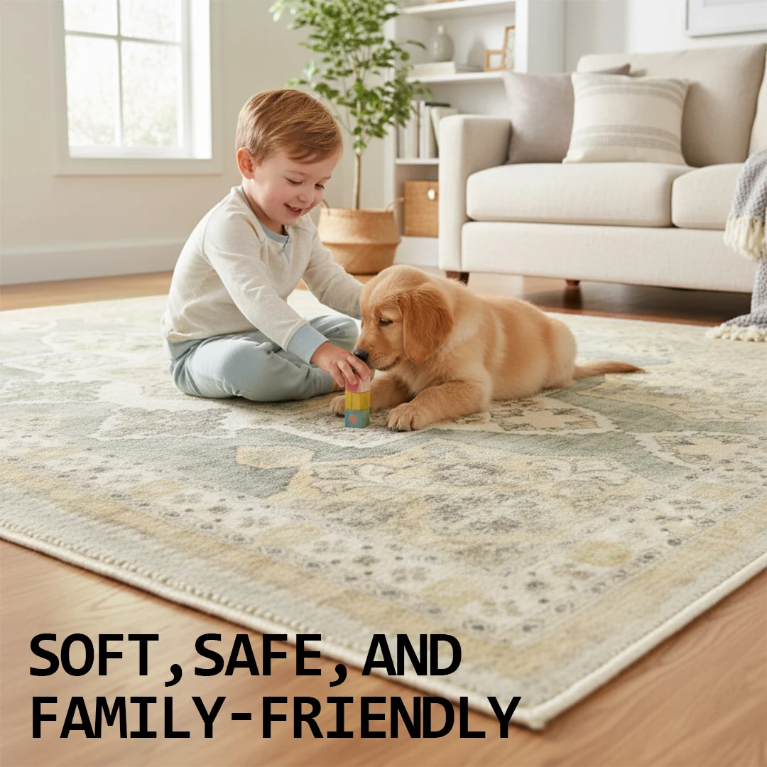 Monarch Pet Friendly Washable Area Rug for Dining Room