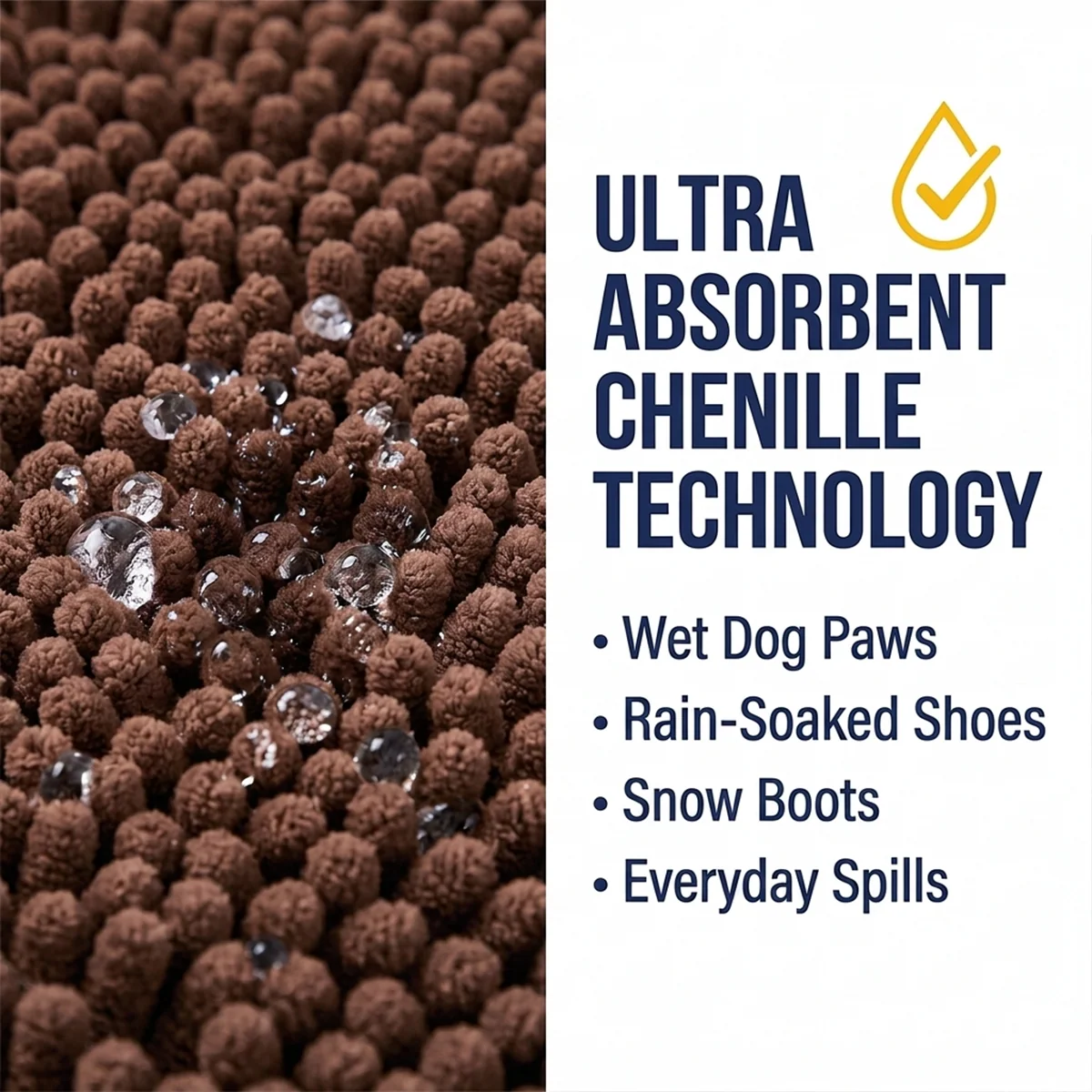 Muddy Mat® DuoMax Hundedørmatte for sølete poter – Absorberende matte med to teksturer chenille inngangsmatte Muddy Carpet®, mikrofiber hurtigtørkende, sklisikker maskinvaskbar innendørsmatte