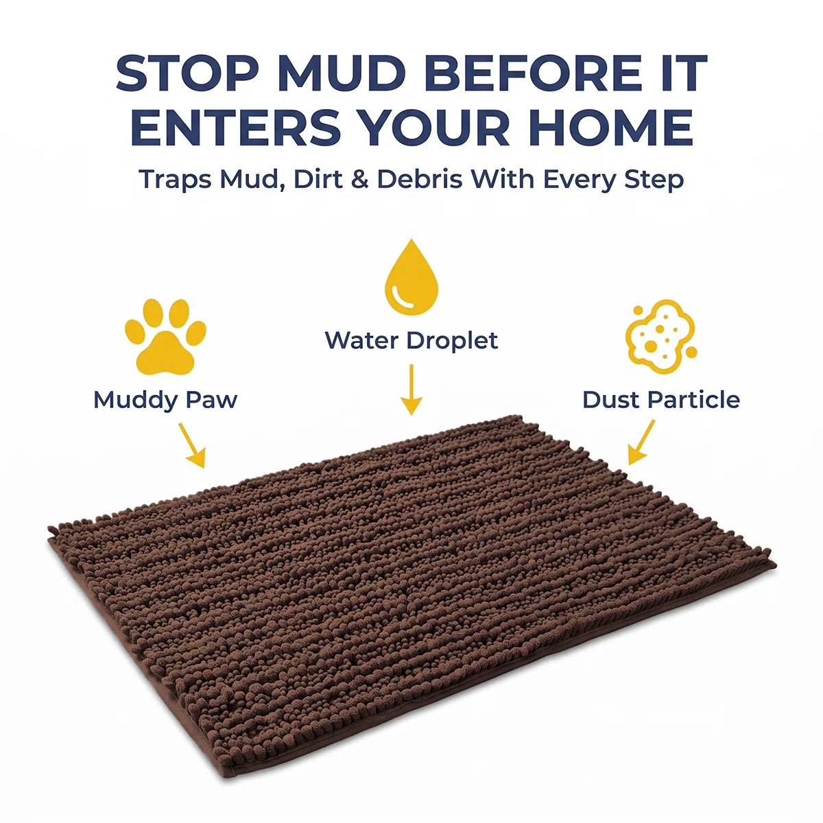 Muddy Mat® DuoMax Hundedørmatte for sølete poter – Absorberende matte med to teksturer chenille inngangsmatte Muddy Carpet®, mikrofiber hurtigtørkende, sklisikker maskinvaskbar innendørsmatte