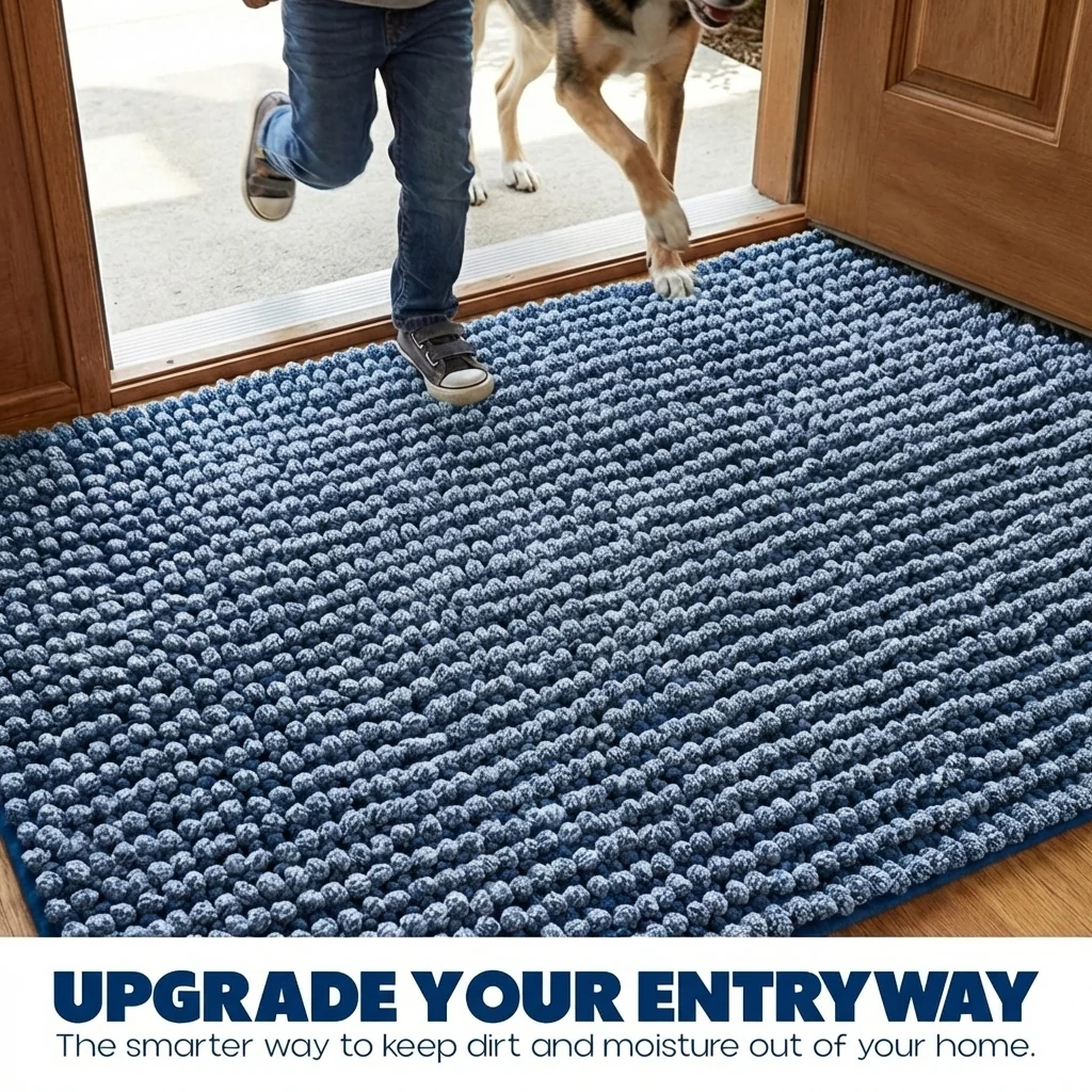 Muddy Mat® Tapis de porte intérieur pour chien T.Max bicolore et tapis de bain – Tapis d'entrée antidérapant en chenille pour pattes boueuses, tapis de porte absorbant et lavable, tapis de bain à séchage rapide