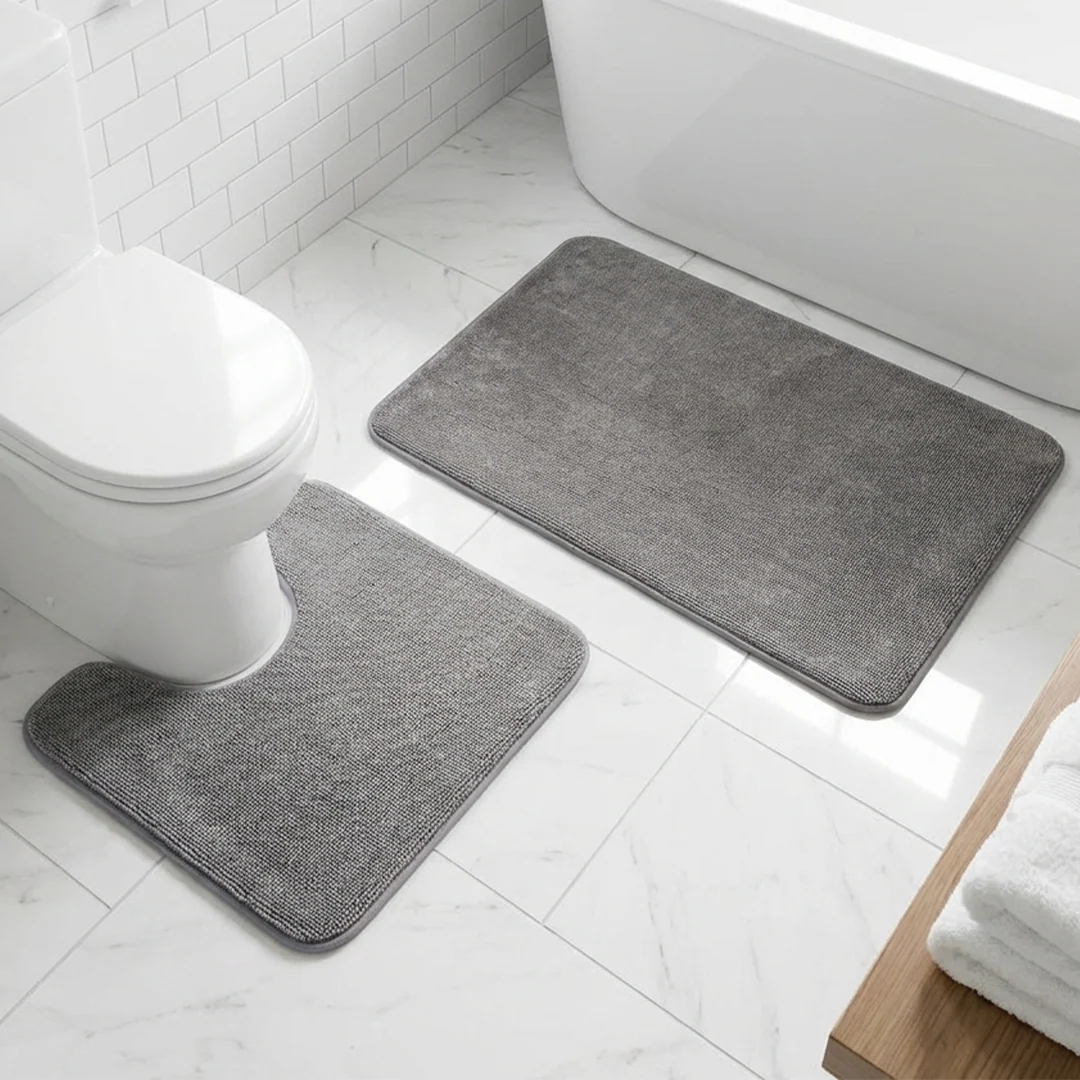 Muddy Mat® CloudStep Bathroom Rugs 2 Piece Set, Non Slip Bath Mats for Bathroom, Absorbent Memory Foam Chenille, Machine Washable Quick Dry Toilet Rug Set, 20"x30" + 20"x20" U-Shaped