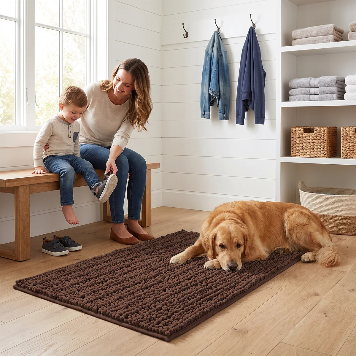 Muddy Mat® DuoMax Hundedørmatte for sølete poter – Absorberende matte med to teksturer chenille inngangsmatte Muddy Carpet®, mikrofiber hurtigtørkende, sklisikker maskinvaskbar innendørsmatte