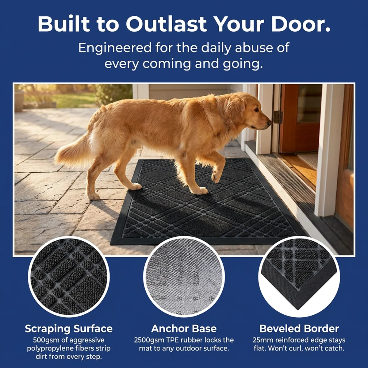 Muddy Mat® Tapete de puerta exterior 3D resistente Meshy Mat con estampado