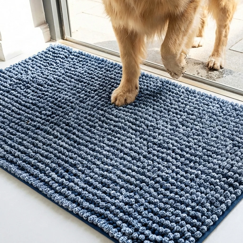 Muddy Mat® Tapis de porte intérieur pour chien T.Max bicolore et tapis de bain – Tapis d'entrée antidérapant en chenille pour pattes boueuses, tapis de porte absorbant et lavable, tapis de bain à séchage rapide
