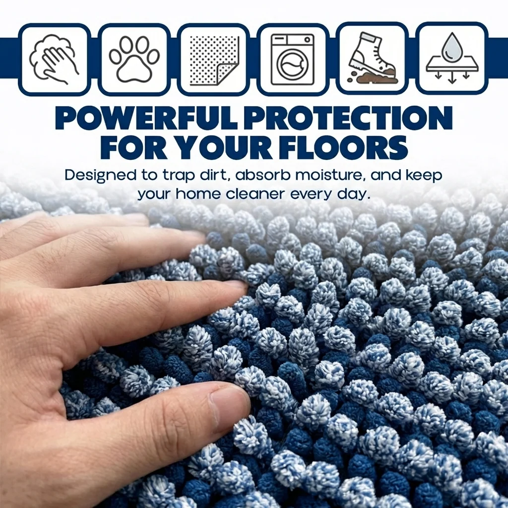 Muddy Mat® Tapis de porte intérieur pour chien T.Max bicolore et tapis de bain – Tapis d'entrée antidérapant en chenille pour pattes boueuses, tapis de porte absorbant et lavable, tapis de bain à séchage rapide