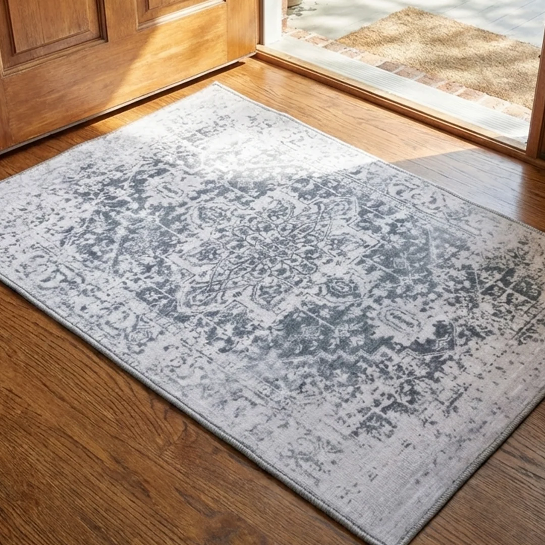 Alfombra lavable Muddy Mat Frostbell - de pelo bajo suave y antideslizante para sala de estar, dormitorio y comedor