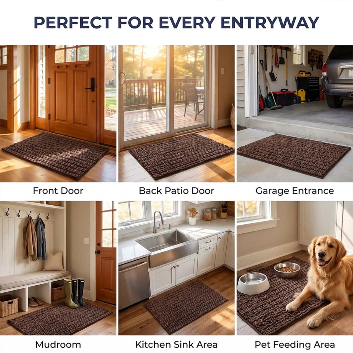 Muddy Mat® DuoMax Hundedørmatte for sølete poter – Absorberende matte med to teksturer chenille inngangsmatte Muddy Carpet®, mikrofiber hurtigtørkende, sklisikker maskinvaskbar innendørsmatte