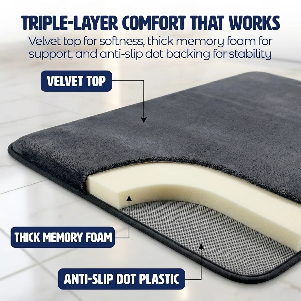 Muddy Mat® Memory Foam Bath Mat Set 2 Piece – Velvet Soft Non Slip Bathroom Rugs Set, Thick Absorbent Washable Bath Mats for Bathroom Floor and Shower, 20"x30" + 20"x20" U-Shaped