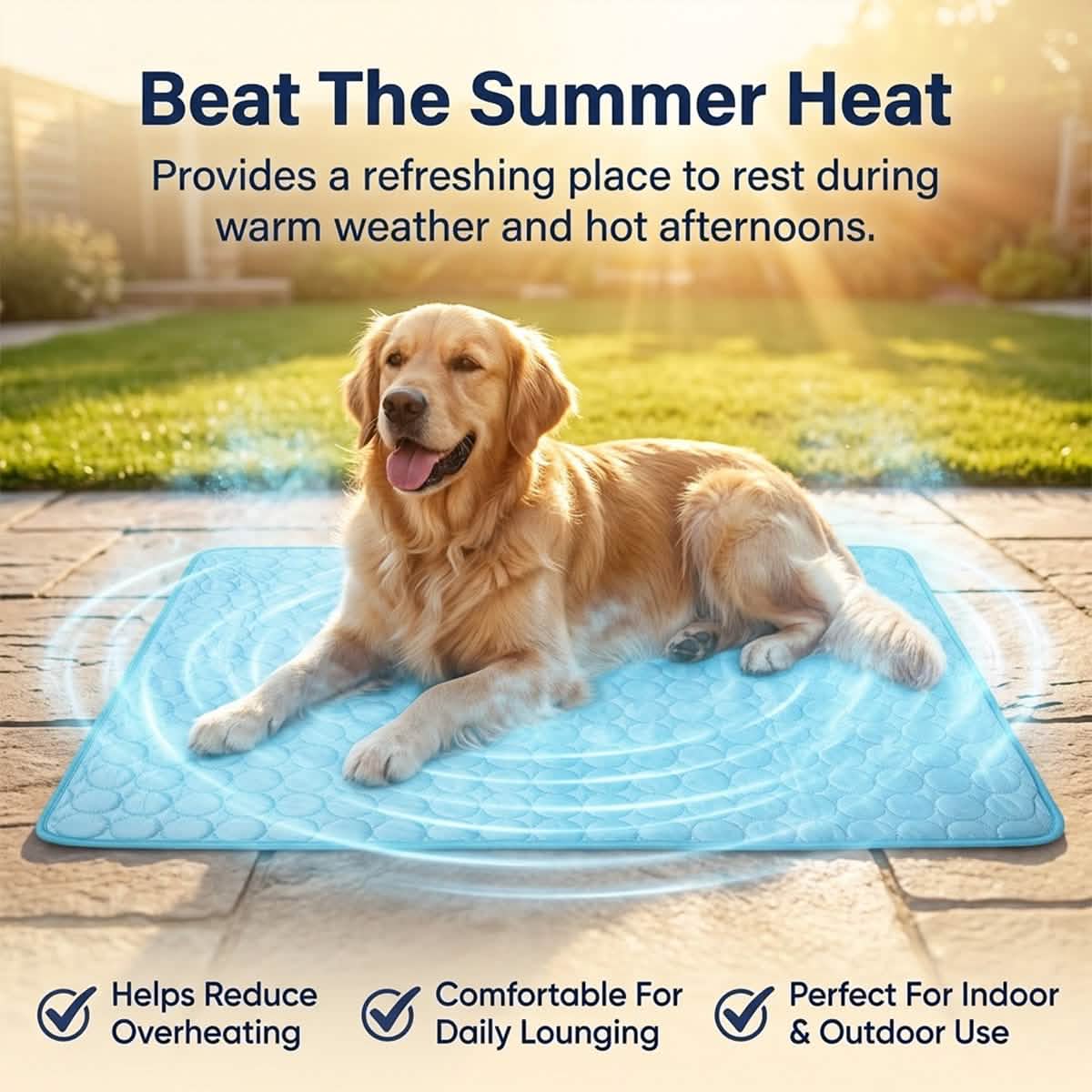 Muddy Mat® selvkølende hundemåtte, køleunderlag i is-silke til hunde og katte, kræver hverken vand eller strøm, letrengørlig, skridsikker sommer-måtte til kæledyr til indendørs og udendørs brug, sofa, bur og bil