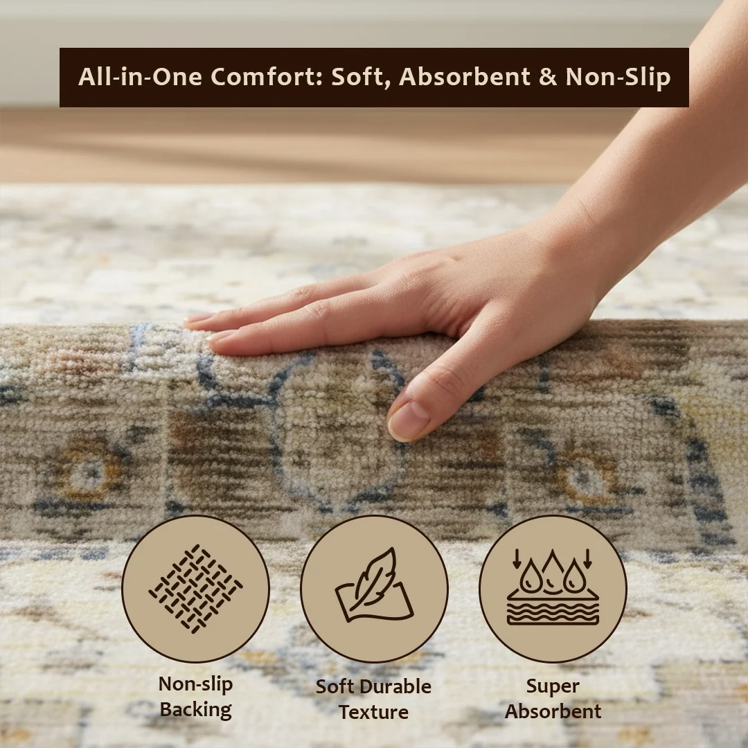 Alfombra lavable Tuscany, de pelo bajo suave, antideslizante y apta para mascotas para sala de estar, dormitorio y comedor