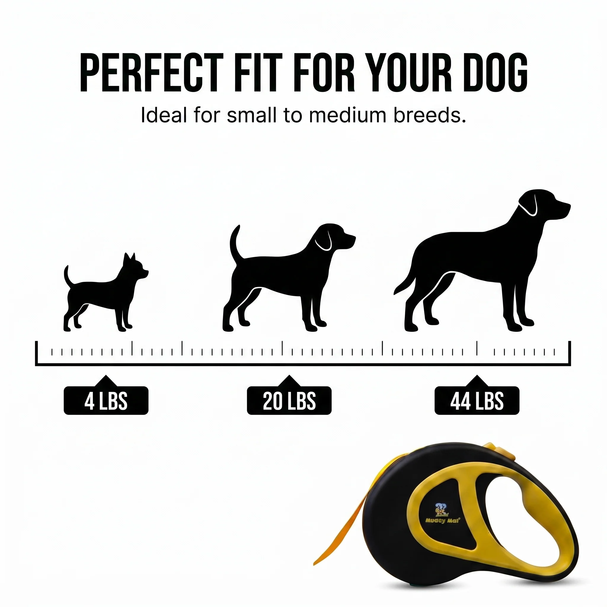 Muddy Mat® Retractable Dog Leash – 16 ft Heavy Duty Tape Leash for Small & Medium Dogs up to 44 lbs | One-Button Brake, 360° Tangle-Free | Ergonomic Grip