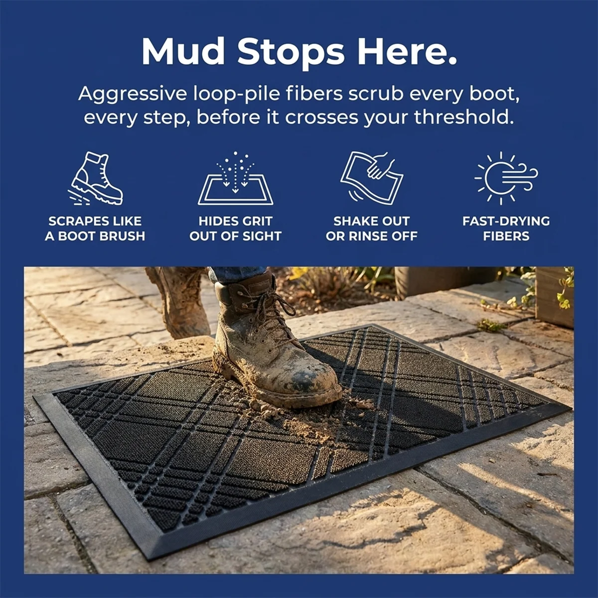 Muddy Mat® Tapete de puerta exterior 3D resistente Meshy Mat con estampado
