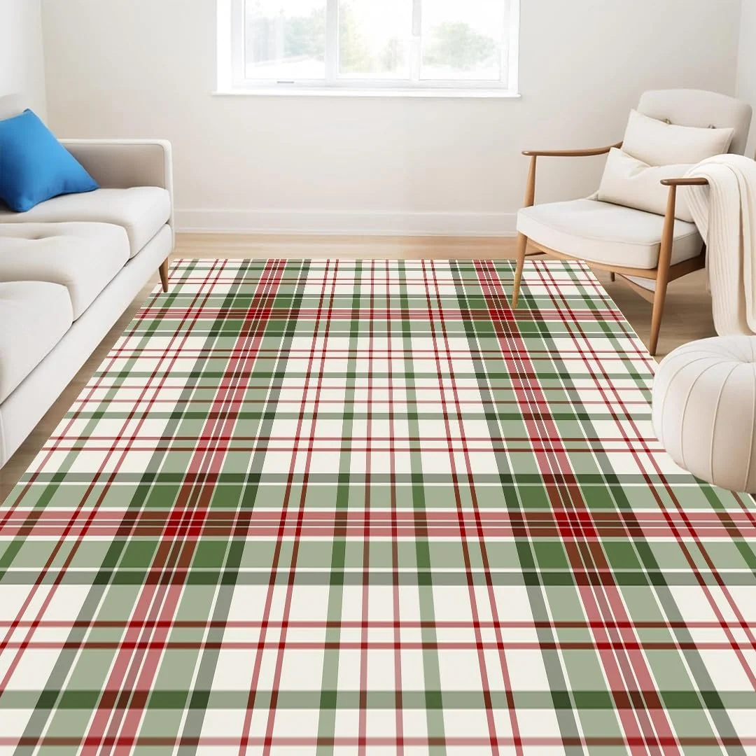 Muddy Carpet Plaid Washable Area Rug for Living Room, Bedroom and Dining Room