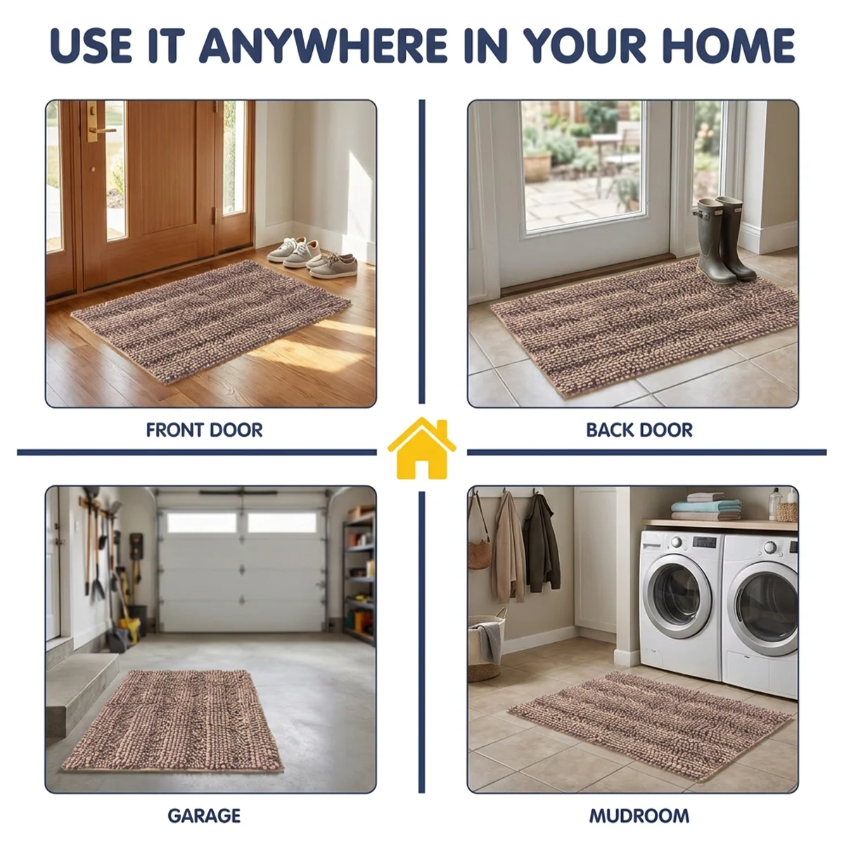 Muddy Mat® StripeMax Golvmatta för hundar med leriga tassar – Tjock plyschig randig chenillematta, Muddy Carpet®, superabsorberande mikrofiber, snabbtorkande, halksäker, tvättbar innematta