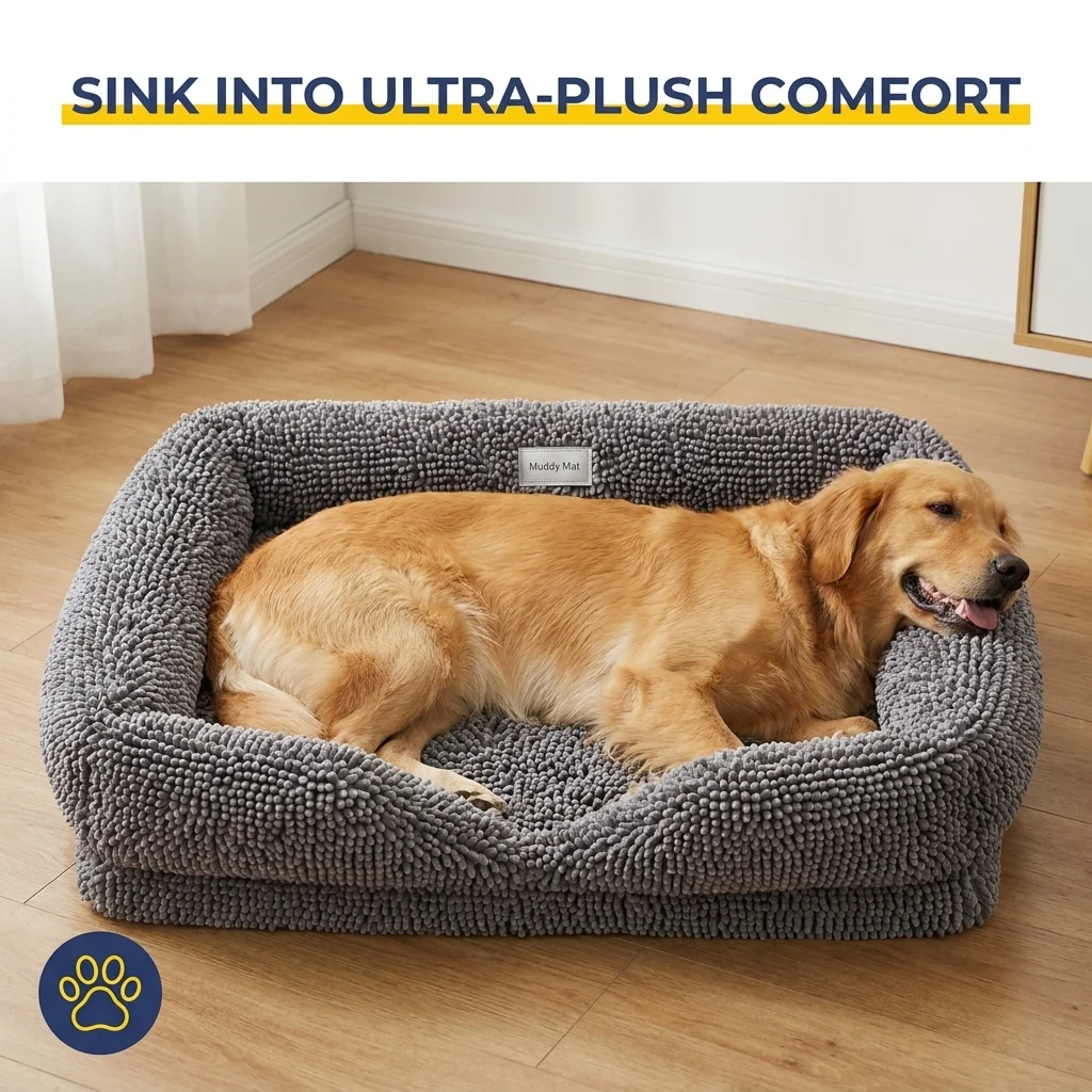 Muddy Mat® Cloud K9 Rectangle Dog Bed with Real Memory Foam and Washable Chenille Cover