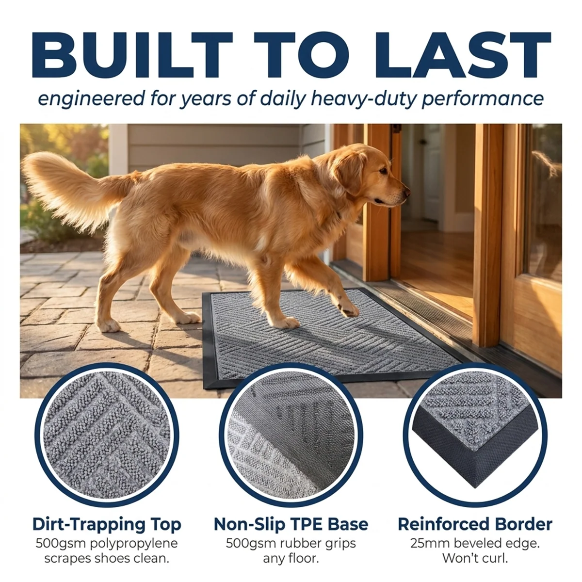Muddy Mat® Tapete de puerta exterior 3D resistente Meshy Mat con estampado