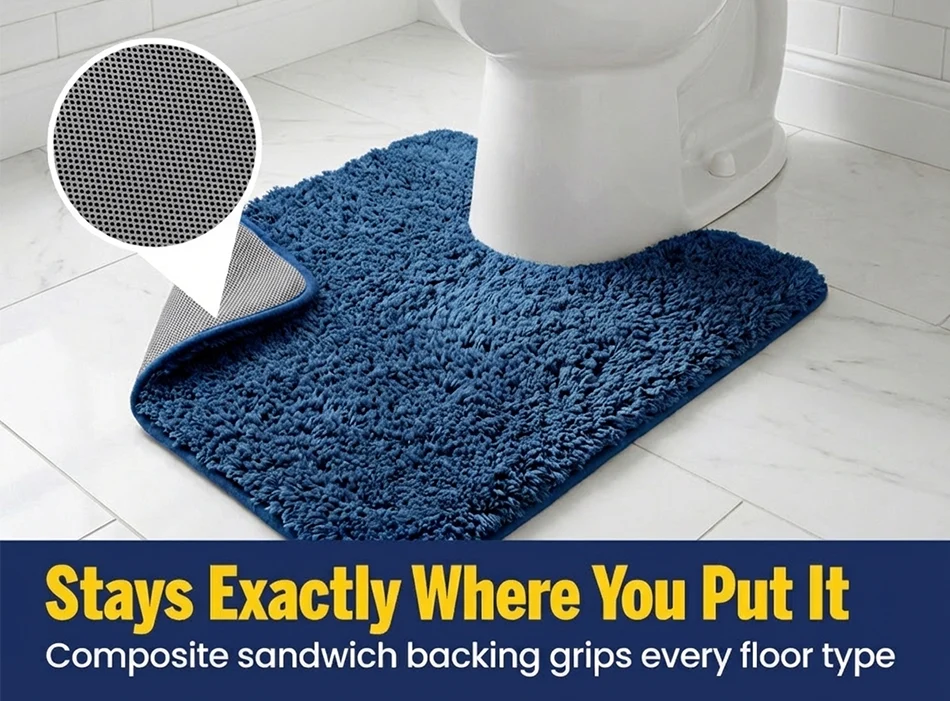 Muddy Mat® Juego de 2 alfombras de baño mullidas, alfombras de microfibra suaves y absorbentes, antideslizantes, de secado rápido y lavables a máquina para suelo, bañera, ducha e inodoro, 20"x30" + 20"x20" en forma de U