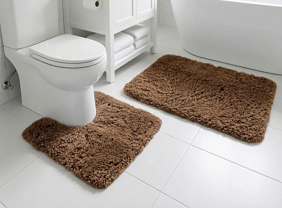 Muddy Mat® Juego de 2 alfombras de baño mullidas, alfombras de microfibra suaves y absorbentes, antideslizantes, de secado rápido y lavables a máquina para suelo, bañera, ducha e inodoro, 20"x30" + 20"x20" en forma de U