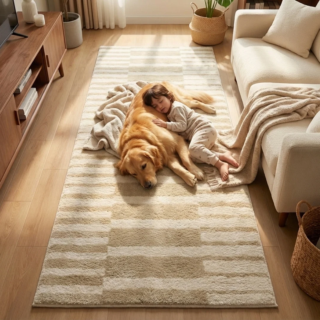 Muddy Mat Creamline Washable Area Rug - Soft Low Pile Non Slip Carpet for Living Room, Bedroom and Dining Room