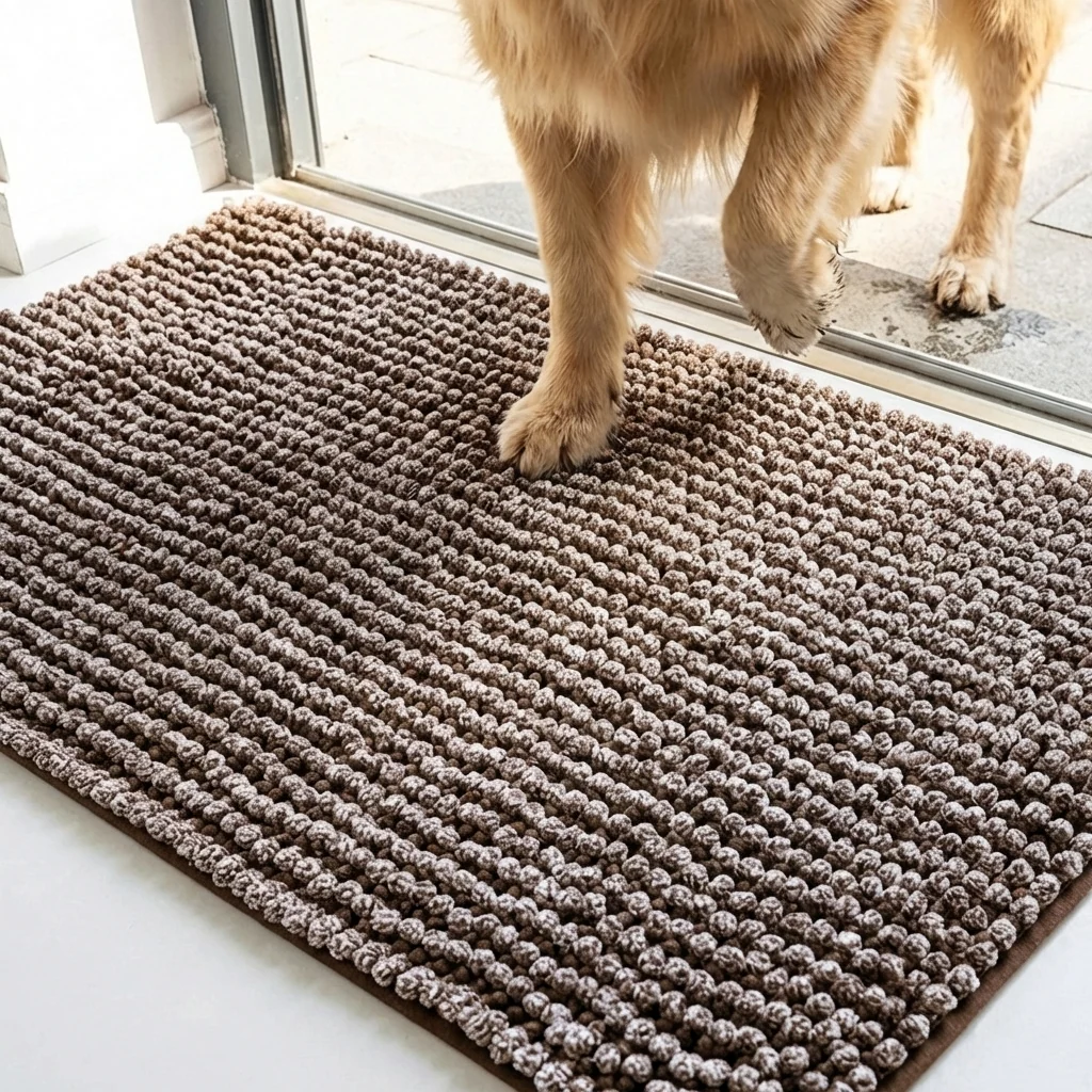 Muddy Mat® Tapis de porte intérieur pour chien T.Max bicolore et tapis de bain – Tapis d'entrée antidérapant en chenille pour pattes boueuses, tapis de porte absorbant et lavable, tapis de bain à séchage rapide