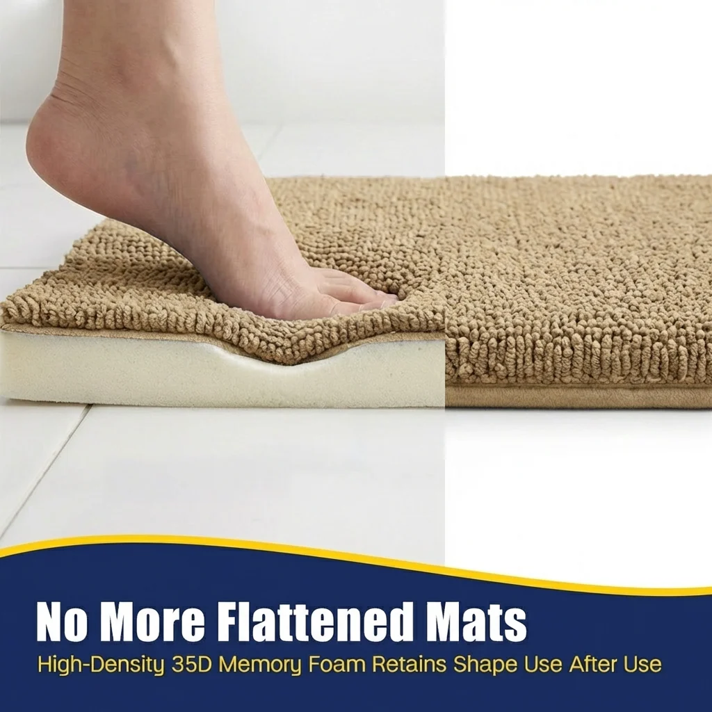 Muddy Mat® CloudStep Bathroom Rugs 2 Piece Set, Non Slip Bath Mats for Bathroom, Absorbent Memory Foam Chenille, Machine Washable Quick Dry Toilet Rug Set, 20"x30" + 20"x20" U-Shaped