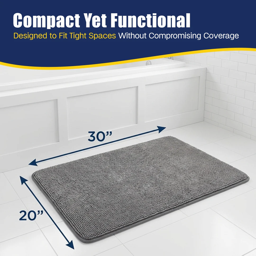 Muddy Mat® CloudStep Bathroom Rugs, Non Slip Bath Mats for Bathroom, Super Absorbent Memory Foam Chenille, Quick Dry Machine Washable Thick Toilet Rug for Shower Tub and Floor