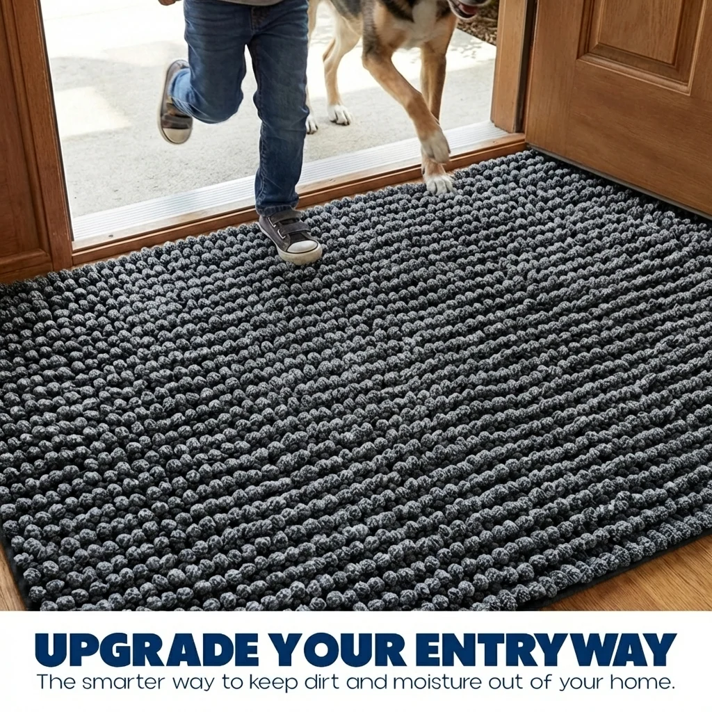 Muddy Mat® Tapis de porte intérieur pour chien T.Max bicolore et tapis de bain – Tapis d'entrée antidérapant en chenille pour pattes boueuses, tapis de porte absorbant et lavable, tapis de bain à séchage rapide