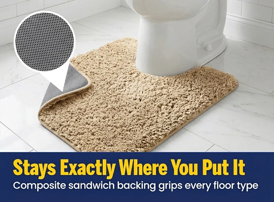 Muddy Mat® Juego de 2 alfombras de baño mullidas, alfombras de microfibra suaves y absorbentes, antideslizantes, de secado rápido y lavables a máquina para suelo, bañera, ducha e inodoro, 20"x30" + 20"x20" en forma de U