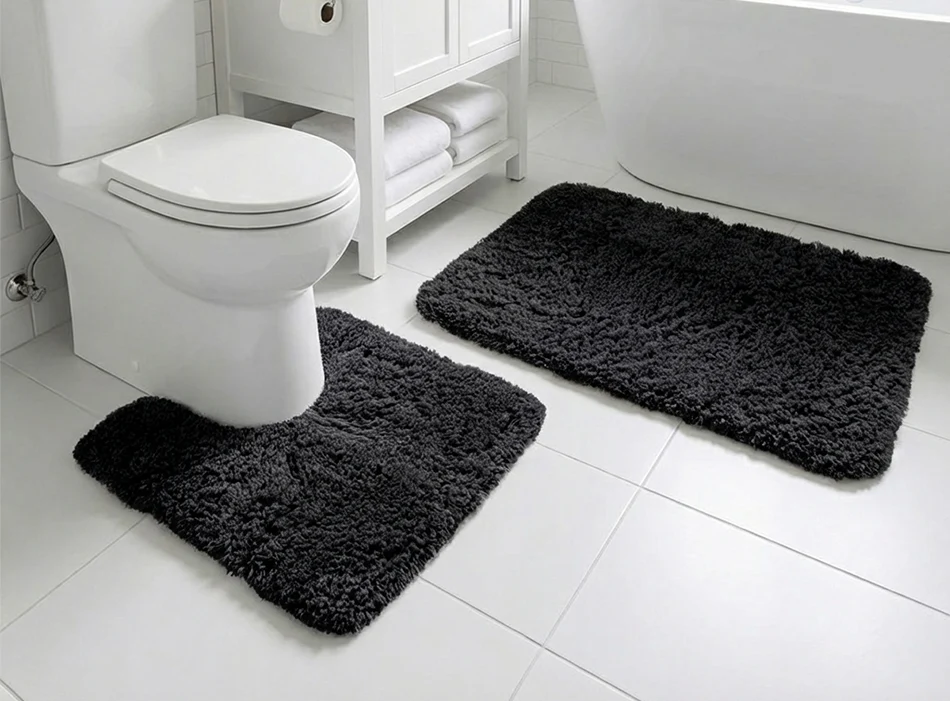 Muddy Mat® Juego de 2 alfombras de baño mullidas, alfombras de microfibra suaves y absorbentes, antideslizantes, de secado rápido y lavables a máquina para suelo, bañera, ducha e inodoro, 20"x30" + 20"x20" en forma de U
