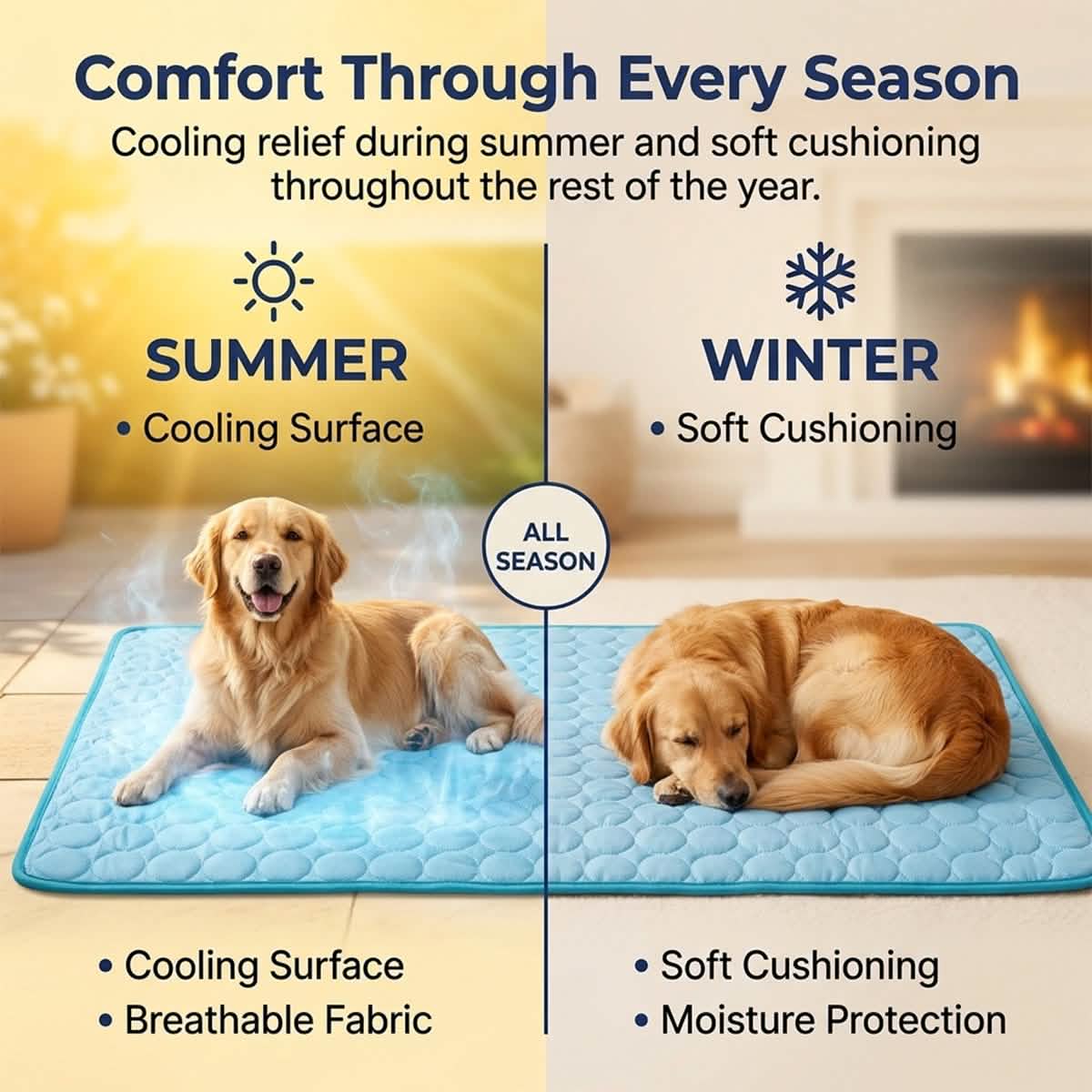 Muddy Mat® selvkølende hundemåtte, køleunderlag i is-silke til hunde og katte, kræver hverken vand eller strøm, letrengørlig, skridsikker sommer-måtte til kæledyr til indendørs og udendørs brug, sofa, bur og bil