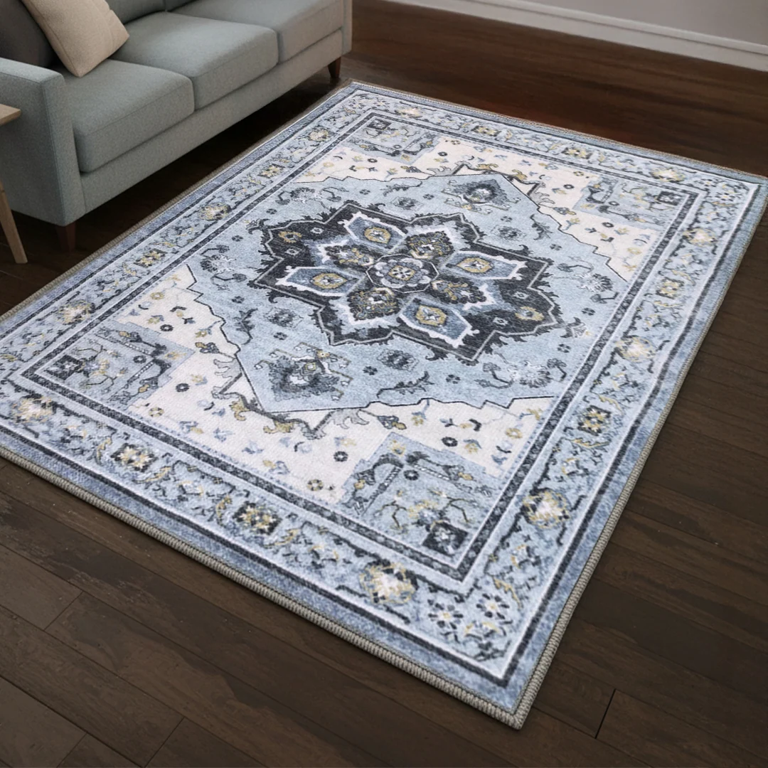 Azure Washable Area Rug from Muddy Carpet for Living Room and Dining Room