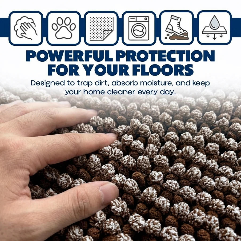 Muddy Mat® Tapis de porte intérieur pour chien T.Max bicolore et tapis de bain – Tapis d'entrée antidérapant en chenille pour pattes boueuses, tapis de porte absorbant et lavable, tapis de bain à séchage rapide
