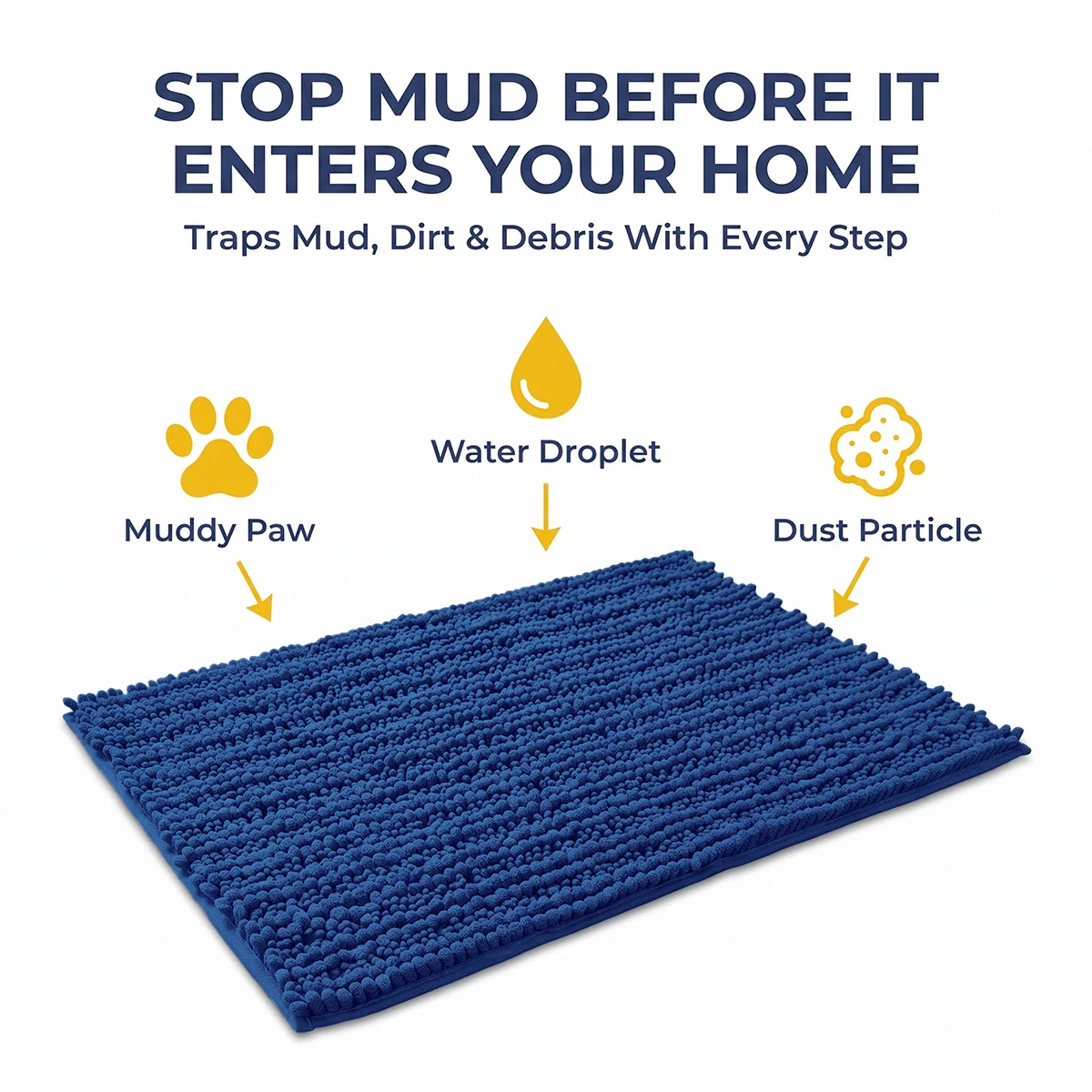Muddy Mat® DuoMax Hundedørmatte for sølete poter – Absorberende matte med to teksturer chenille inngangsmatte Muddy Carpet®, mikrofiber hurtigtørkende, sklisikker maskinvaskbar innendørsmatte