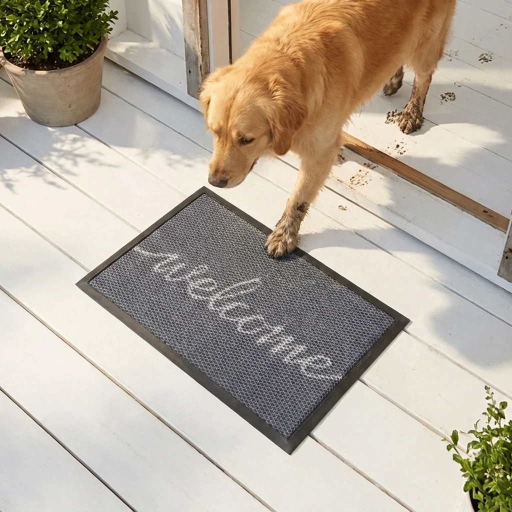 Muddy Mat® Tapete de puerta exterior 3D resistente Meshy Mat con estampado