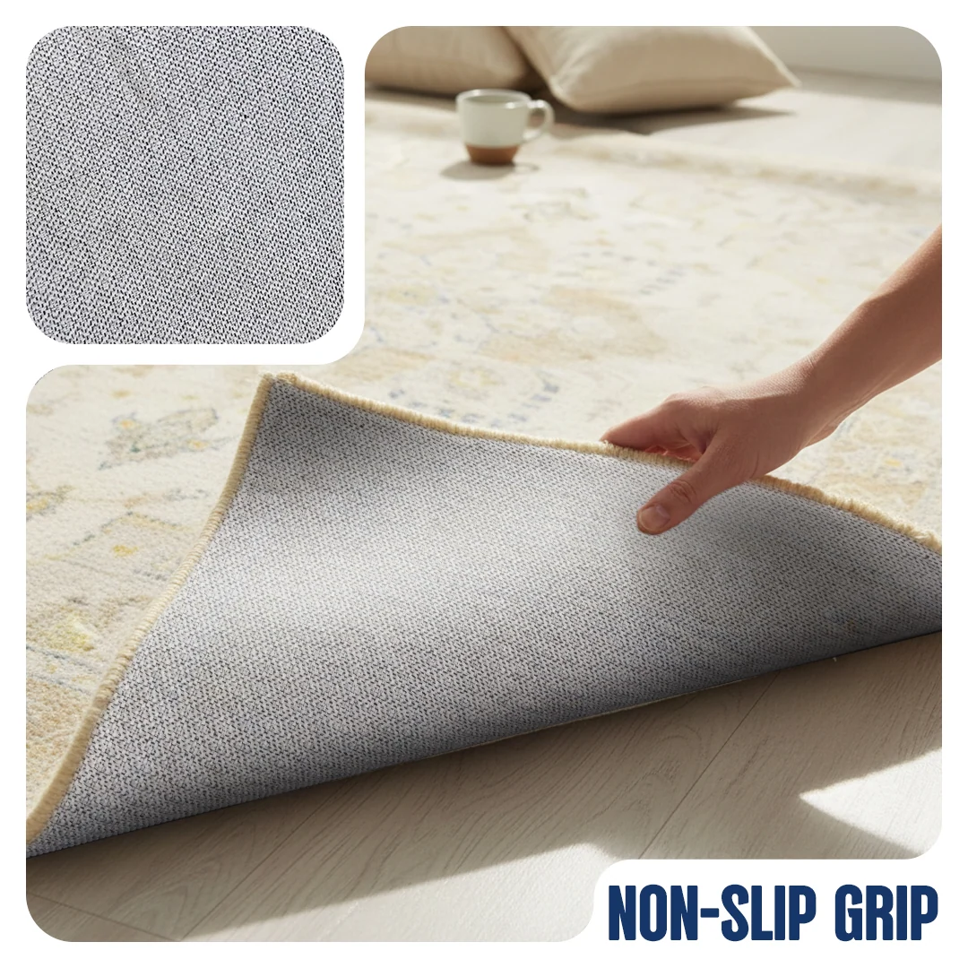 Champagne Washable Area Rug, Waterproof Soft Low Pile Carpet, Foldable and Pet Friendly