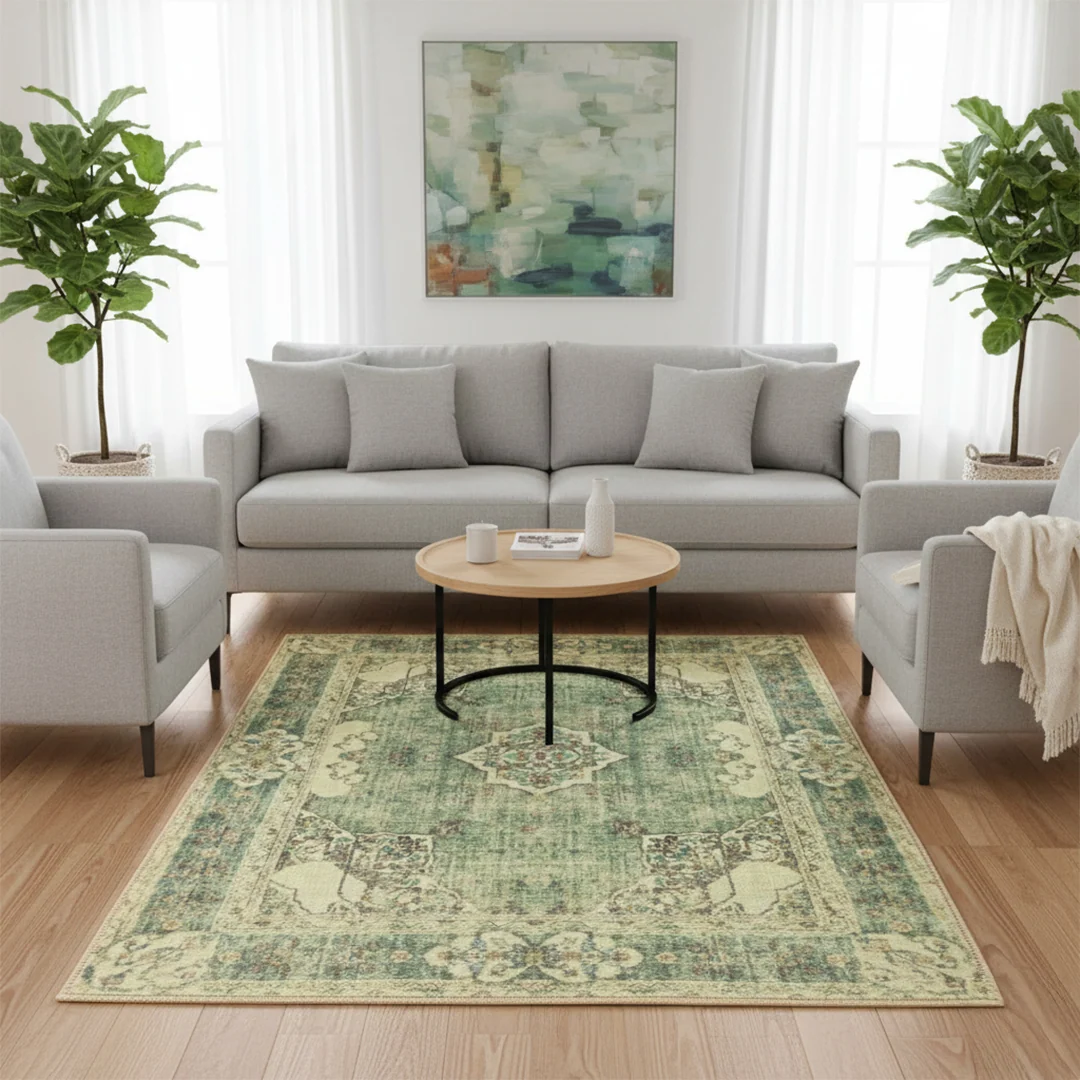 Majestic Soft Low Pile Washable Area Rug, Non Slip for Living Room