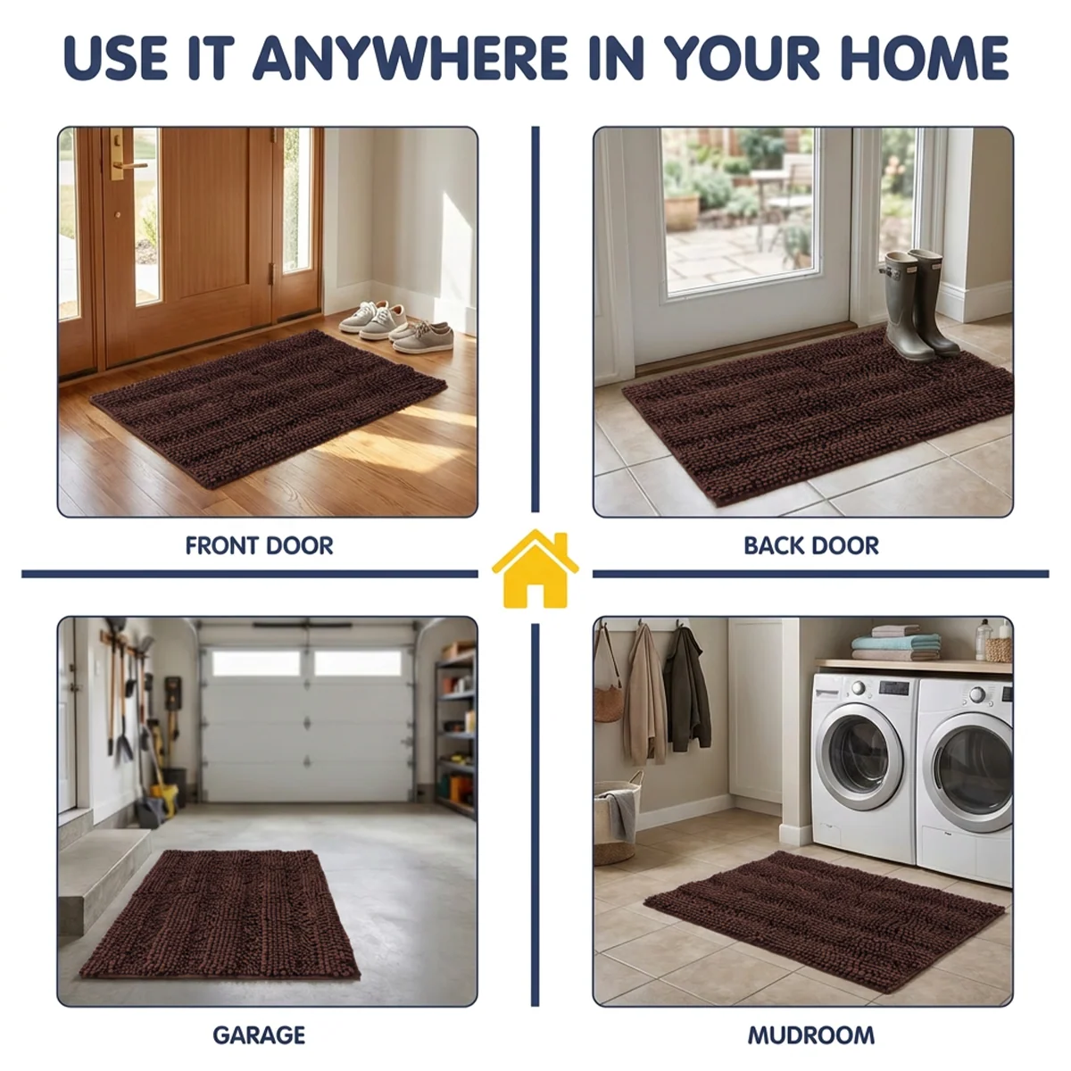 Muddy Mat® StripeMax Golvmatta för hundar med leriga tassar – Tjock plyschig randig chenillematta, Muddy Carpet®, superabsorberande mikrofiber, snabbtorkande, halksäker, tvättbar innematta