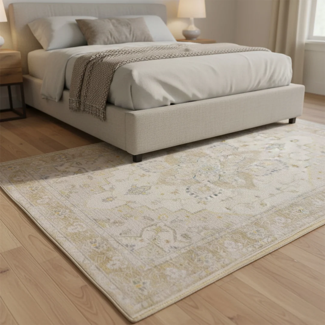 Champagne Washable Area Rug, Waterproof Soft Low Pile Carpet, Foldable and Pet Friendly