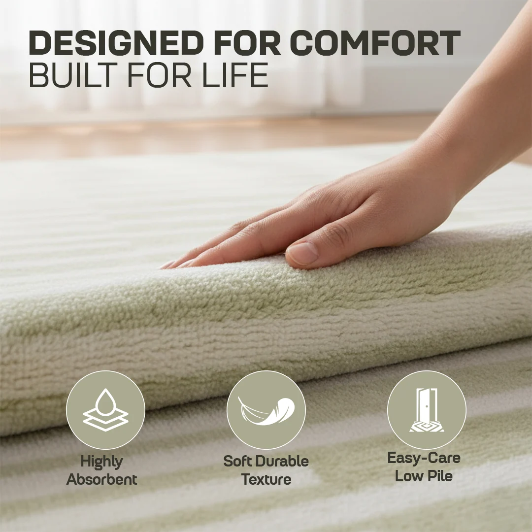 Muddy Mat Creamline Washable Area Rug - Soft Low Pile Non Slip Carpet for Living Room, Bedroom and Dining Room