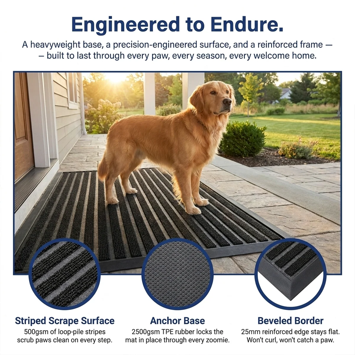 Muddy Mat® Tapete de puerta exterior 3D resistente Meshy Mat con estampado