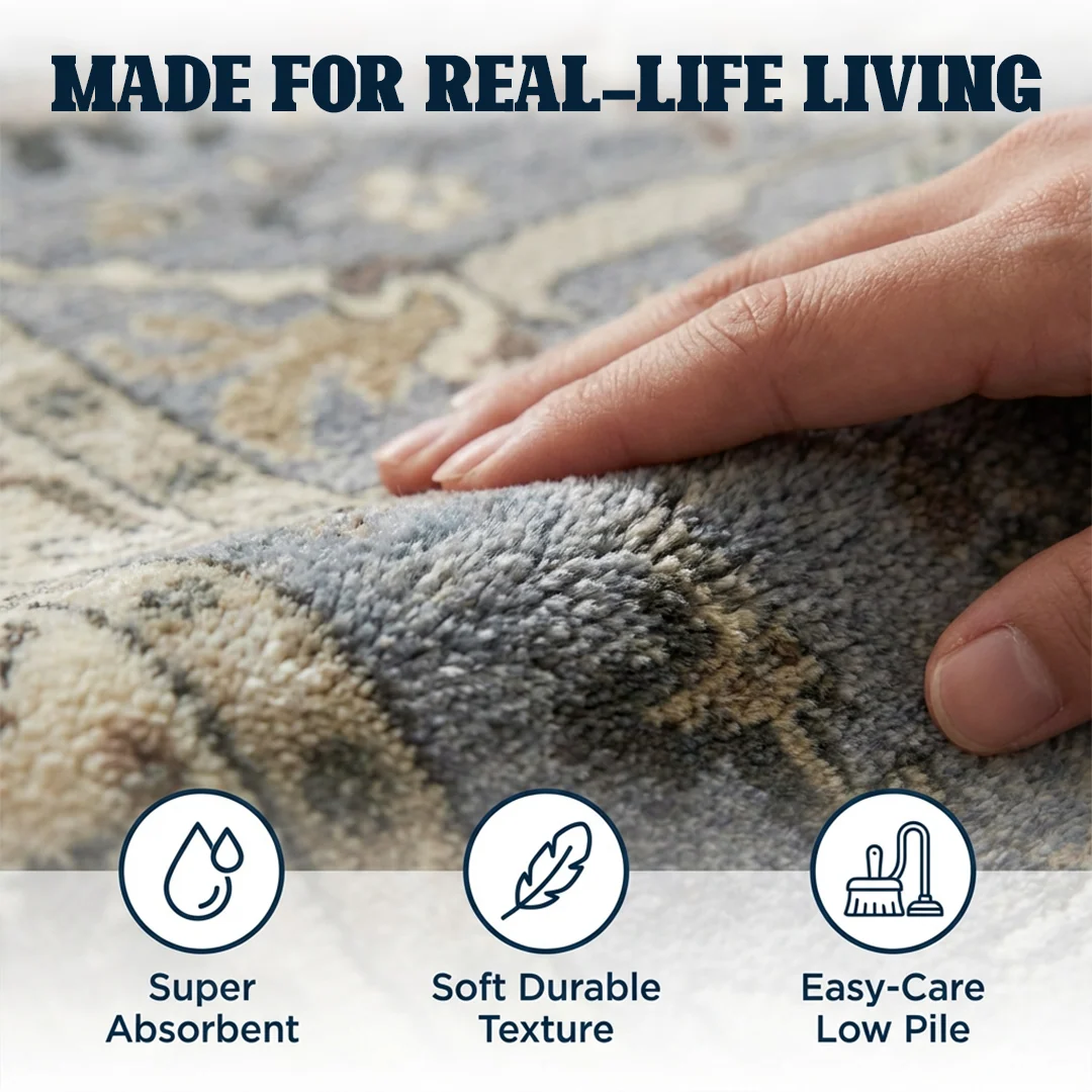 Muddy Carpet Duskfall Soft Low Pile Washable Area Rug for Living Room and Bedroom