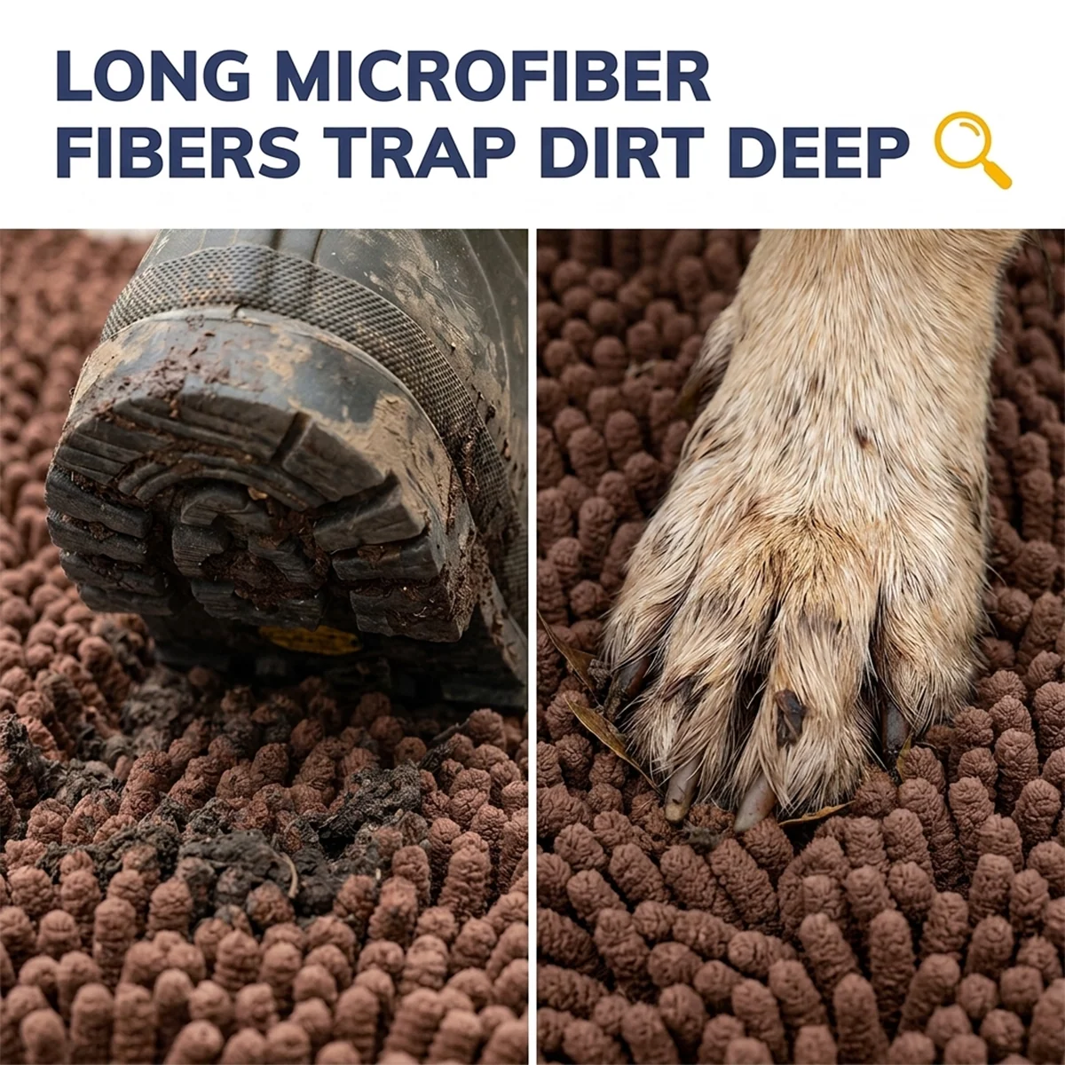 Muddy Mat® DuoMax Hundedørmatte for sølete poter – Absorberende matte med to teksturer chenille inngangsmatte Muddy Carpet®, mikrofiber hurtigtørkende, sklisikker maskinvaskbar innendørsmatte