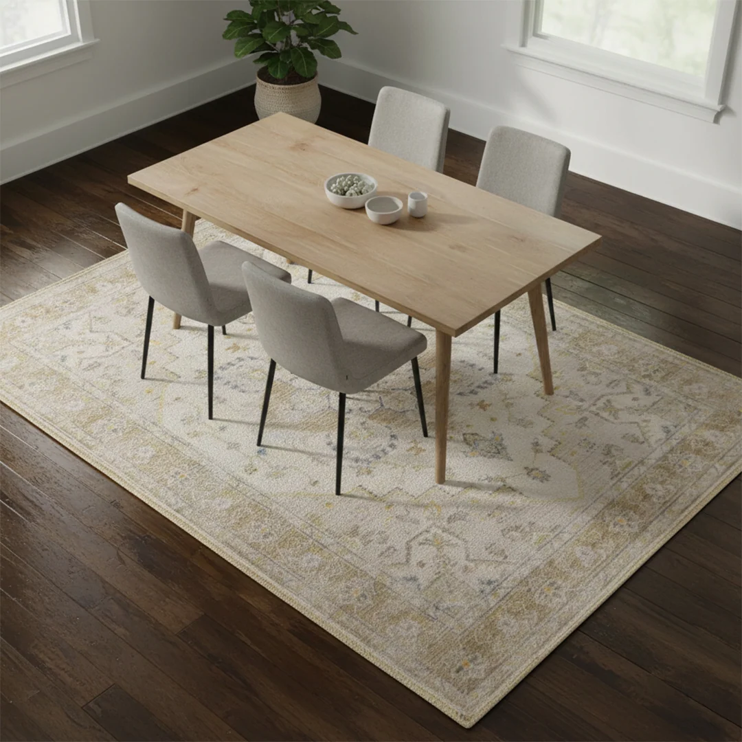 Champagne Washable Area Rug, Waterproof Soft Low Pile Carpet, Foldable and Pet Friendly