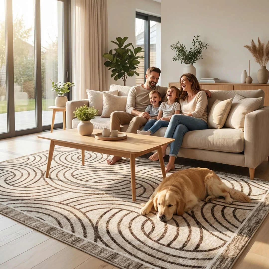 Orbit Washable Area Rug from Muddy Carpet, Soft Low Pile and Non Slip for Busy Living Rooms and Bedrooms