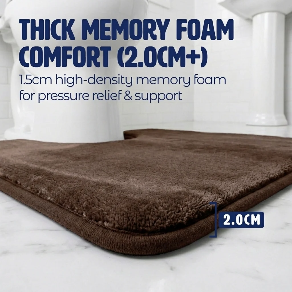 Muddy Mat® Memory Foam Bath Mat Set 2 Piece – Velvet Soft Non Slip Bathroom Rugs Set, Thick Absorbent Washable Bath Mats for Bathroom Floor and Shower, 20"x30" + 20"x20" U-Shaped