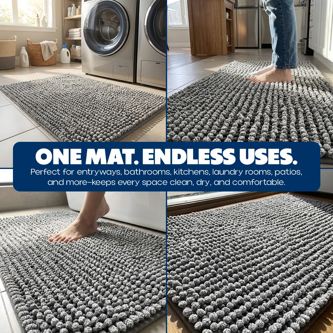Muddy Mat® Tapis de porte intérieur pour chien T.Max bicolore et tapis de bain – Tapis d'entrée antidérapant en chenille pour pattes boueuses, tapis de porte absorbant et lavable, tapis de bain à séchage rapide